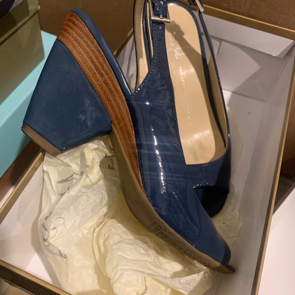 blue patent sandal